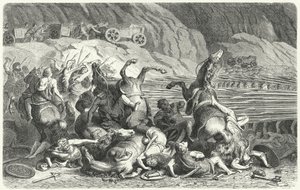 トラキアの騎兵に対抗してファランクス隊形で展開するローマ人（エングレービング 作： Heinrich Leutemann