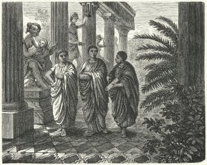 ローマ皇帝アウグストゥス、ガイウス・マエケナス、ヴァージル（エングレーヴィング 作： Heinrich Leutemann