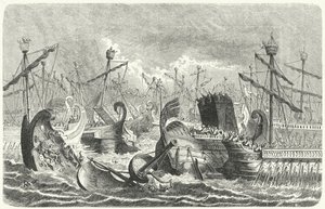 エイガテスの戦いにおけるローマ艦隊のカルタゴ人に対する勝利（紀元前241年）（エングレービング 作： Heinrich Leutemann