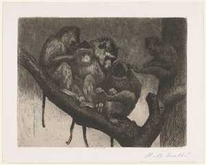 木に5匹のサル 作： Heinrich M. Krabbé (signed by artist)