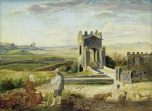ノメンターノ橋近くのカンパーニャの風景（板紙に敷いた紙に油彩） 作： Heinrich Maria von Hess