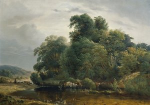 牛と羊飼いのいる風景 作： Heinrich Peyer