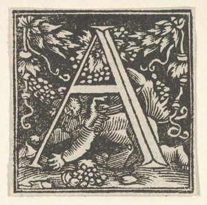 putto 付きの頭文字 A、ca. 1538年。 作： Heinrich Vogtherr