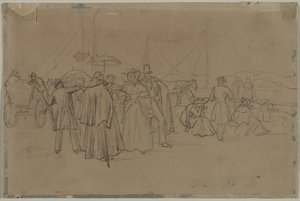 ライン汽船直行便の乗客、1800 年代の第 2 四半期または第 3 四半期。 作： Heinrich von Mayr