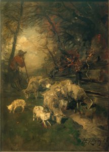 羊を連れた羊飼い 作： Heinrich von Zügel