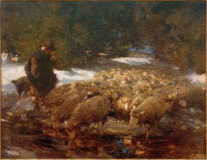 羊を連れた羊飼いの風景 作： Heinrich von Zügel