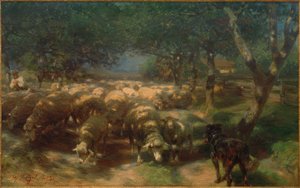 犬を連れた羊の群れ 作： Heinrich von Zügel
