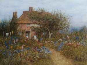 ブルック、ウィットリー、サリーの近くのコテージ 作： Helen Allingham