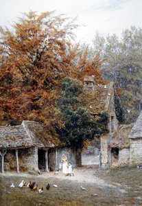 チェルトナム近郊、ローワー・ダウデスウェルにて（水彩・紙 作： Helen Allingham