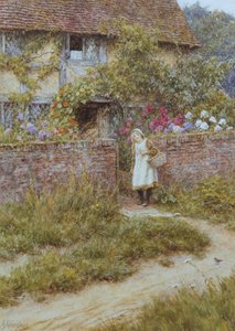 サンドヒルズにて（紙に傷のある水彩画） 作： Helen Allingham