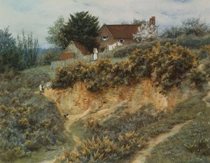 ウィットリーのサンドヒルズで（紙に引っかき傷のある水彩画） 作： Helen Allingham