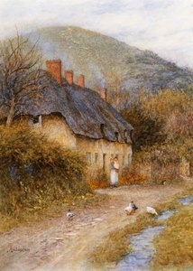 ドーセット州ブリッドポート近くのシモンズベリー（水彩画、引っかき傷あり） 作： Helen Allingham