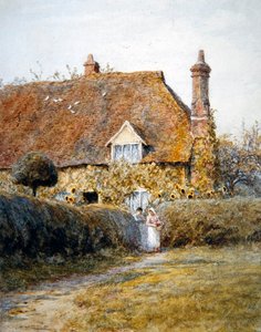 コテージの門で（水彩・紙 作： Helen Allingham