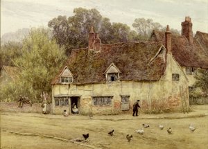 By the Old Cottage（水彩・紙 作： Helen Allingham