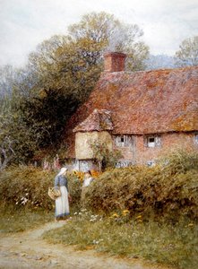 サリー州ウィトリーのコテージ（水彩・紙 作： Helen Allingham