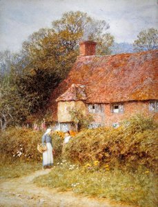 サリー州ウィトリーのコテージ（水彩・紙 作： Helen Allingham