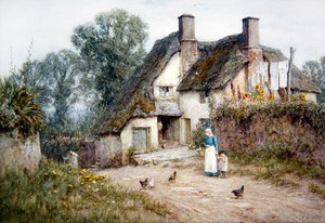 デボン州ペイントン近郊のコテージ（水彩・紙 作： Helen Allingham