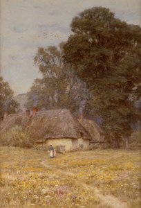 ソールズベリー近くのクイダンプトンのコテージ (紙に水彩) 作： Helen Allingham