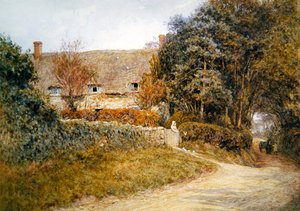 鳩に餌をやる」（水彩・紙 作： Helen Allingham