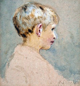少年の頭」（水彩・紙 作： Helen Allingham