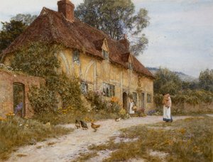オールドケンティッシュコテージ（紙に引っかき傷のある水彩画） 作： Helen Allingham