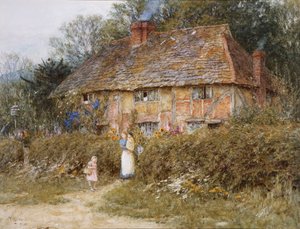 オールドサリーコテージ（スクラッチアウトの水彩画） 作： Helen Allingham