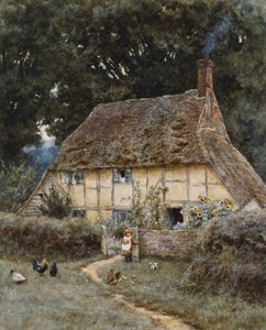 ウィットリー近くのブルックロード（紙に引っかき傷のある水彩画） 作： Helen Allingham