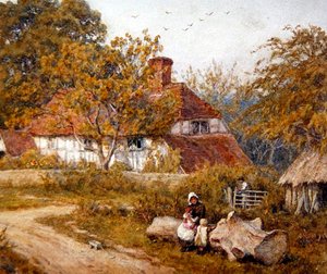 家族のコテージ」（水彩・紙） 作： Helen Allingham