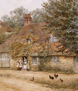 オールドフィッシュショップ、ハスルミア（紙に水彩） 作： Helen Allingham