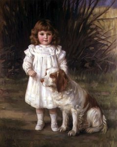 犬と白いドレスを着た少女の肖像 作： Helen Howard Hatton