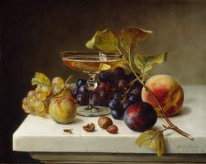 果物とシャンパンのある静物、1869年。 作： Helen Searle