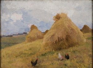 コーンストークのニワトリ、1888年頃（キャンバスに油彩） 作： Helene Schjerfbeck