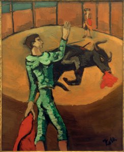 闘牛士と瀕死の雄牛がいるアリーナ（Tauromachy III） 作： Helmut Kolle