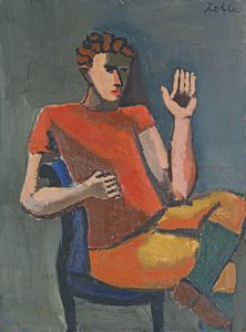 挙手した着席の男性 作： Helmut Kolle