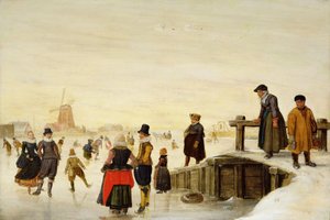 オランダの風景の中で滑るフィギュア