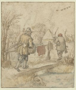 ダックハンターの帰還 / verso: 船のスケッチと冬服の男のスケッチ 作： Hendrick Avercamp