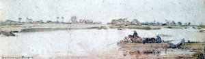 17世紀初頭のロープフェリーのある川の風景。 作： Hendrick Avercamp