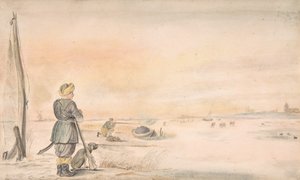 ハンターと犬のいる冬の風景 n.d. 作： Hendrick Avercamp