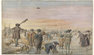 カワウソを見せるハンターと氷の上の冬のシーン 作： Hendrick Avercamp