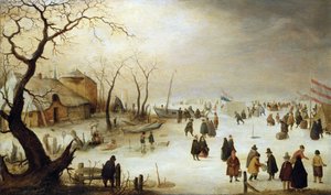氷上の人物とテントのある冬の風景