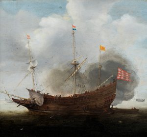 軍艦（油彩・パネル） 作： Hendrick Cornelisz Vroom