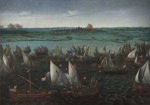 ハールレメルメールでのオランダ船とスペイン船の戦い、1629年頃（帆布に油彩） 作： Hendrick Cornelisz. Vroom
