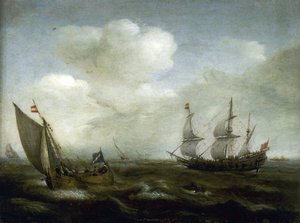 風にそよぐオランダ船と漁船 作： Hendrick Cornelisz Vroom