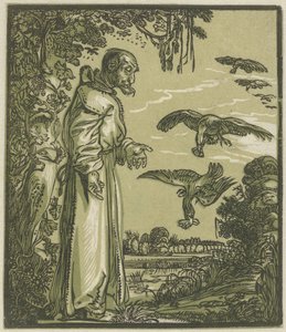 カラスに餌を与えられた隠者パウロ (エリヤ?) 作： Hendrick Goltzius (attributed to)