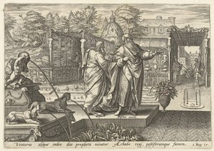 エリヤは干ばつが来ることをアハブ王に予言する エリヤの歴史（シリーズタイトル） 作： Hendrick Goltzius (rejected attribution)