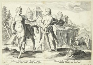 アポロはケイロンにアスクレピオスの訓練を任せる 作： Hendrick Goltzius