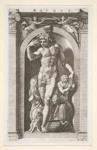 バッカス、一連の 8 つの古代の神々の第 7 位 作： Hendrick Goltzius
