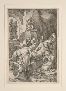キリストの埋葬 (埋葬)、受難から、12 の彫刻シリーズの 11 番 作： Hendrick Goltzius
