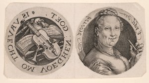 フルートと楽器を持つ女性の胸像、1枚 作： Hendrick Goltzius