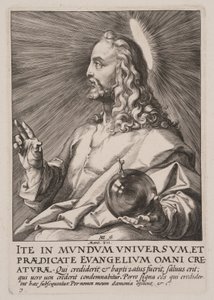 キリスト（サルバトール・ムンディとして）、キリスト、使徒、聖パウロと信条より 作： Hendrick Goltzius